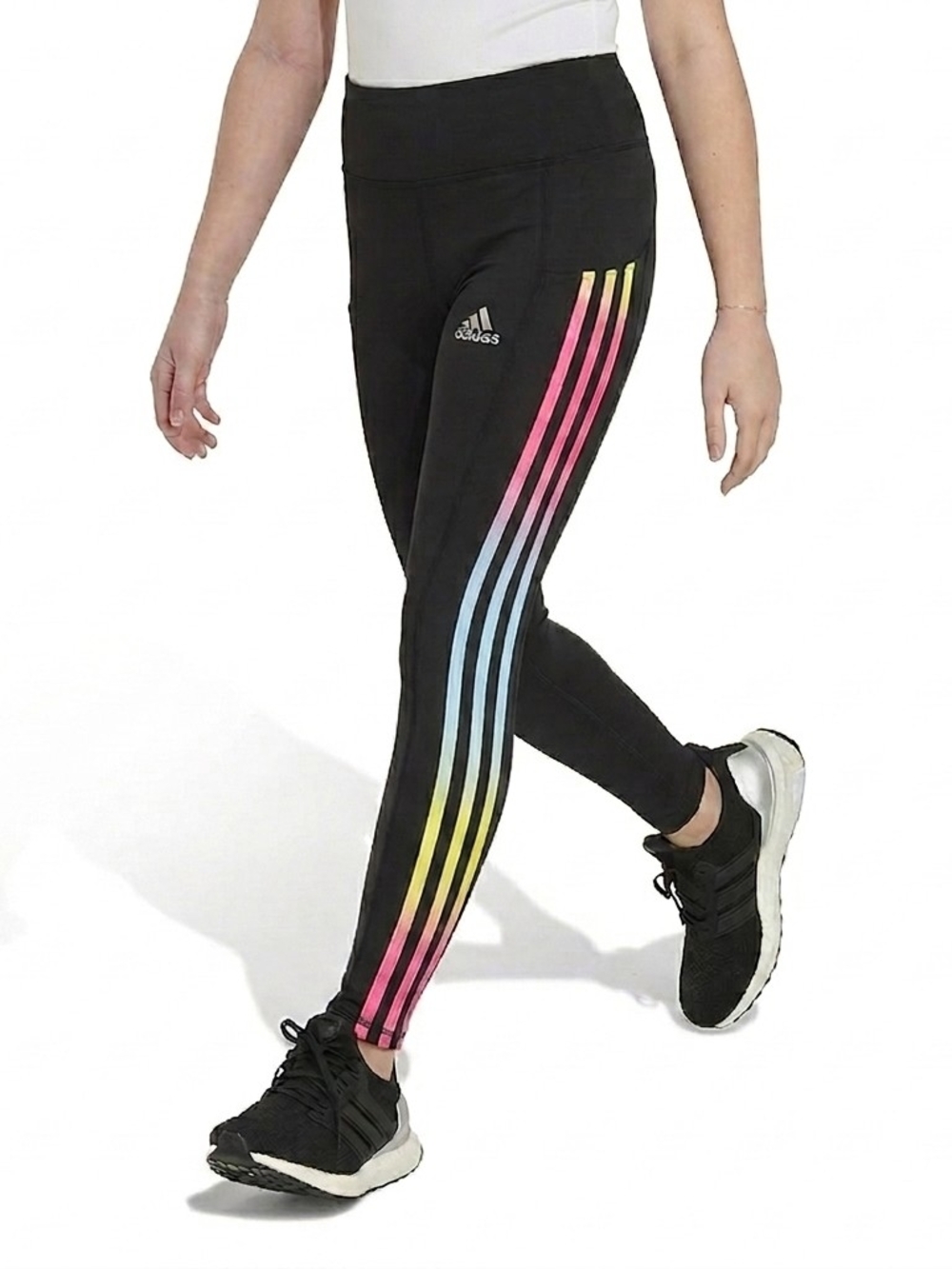 Adidas Aeroready Black Leggings with Rainbow Gradient Side Stripes And Pocket